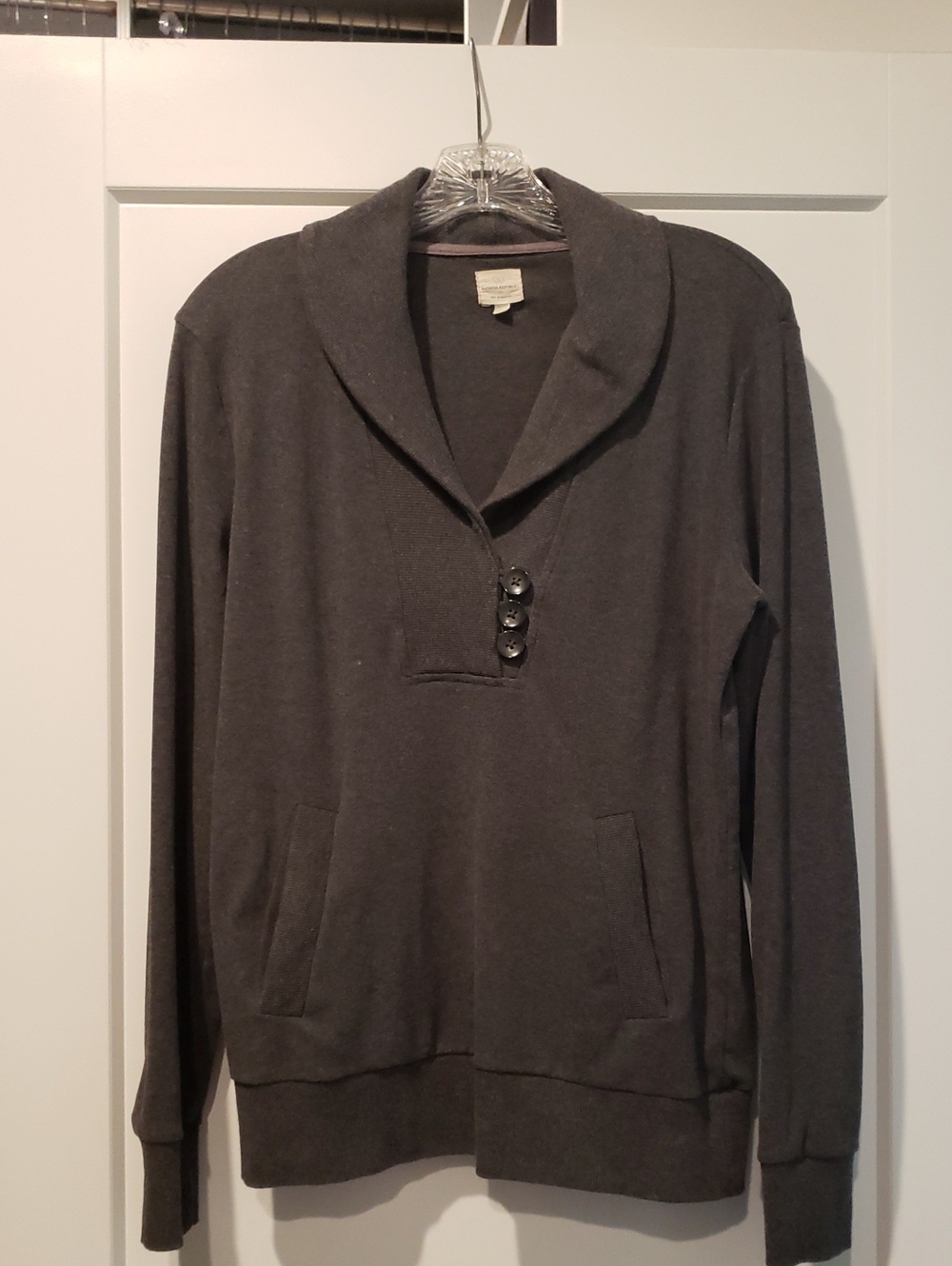 Banana Republic V-Neck Shawl Collar Sweater in Charcoal